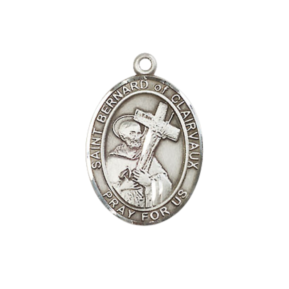 Everlasting Light Jewelry Medium Women's Pewter Saint St. Bernard of Clairvaux Pendant Necklace on 18- inch Rhodium- Plated Lite Curb Brass Chain – Catholic Religious Medal – Velvet Gift Box Included