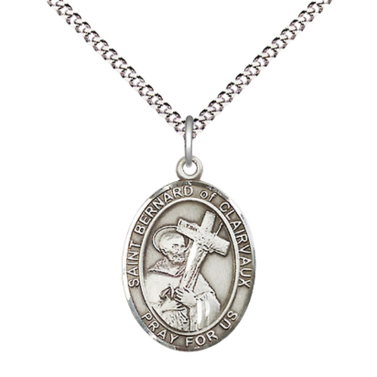 Everlasting Light Jewelry Medium Women's Pewter Saint St. Bernard of Clairvaux Pendant Necklace on 18- inch Rhodium- Plated Lite Curb Brass Chain – Catholic Religious Medal – Velvet Gift Box Included