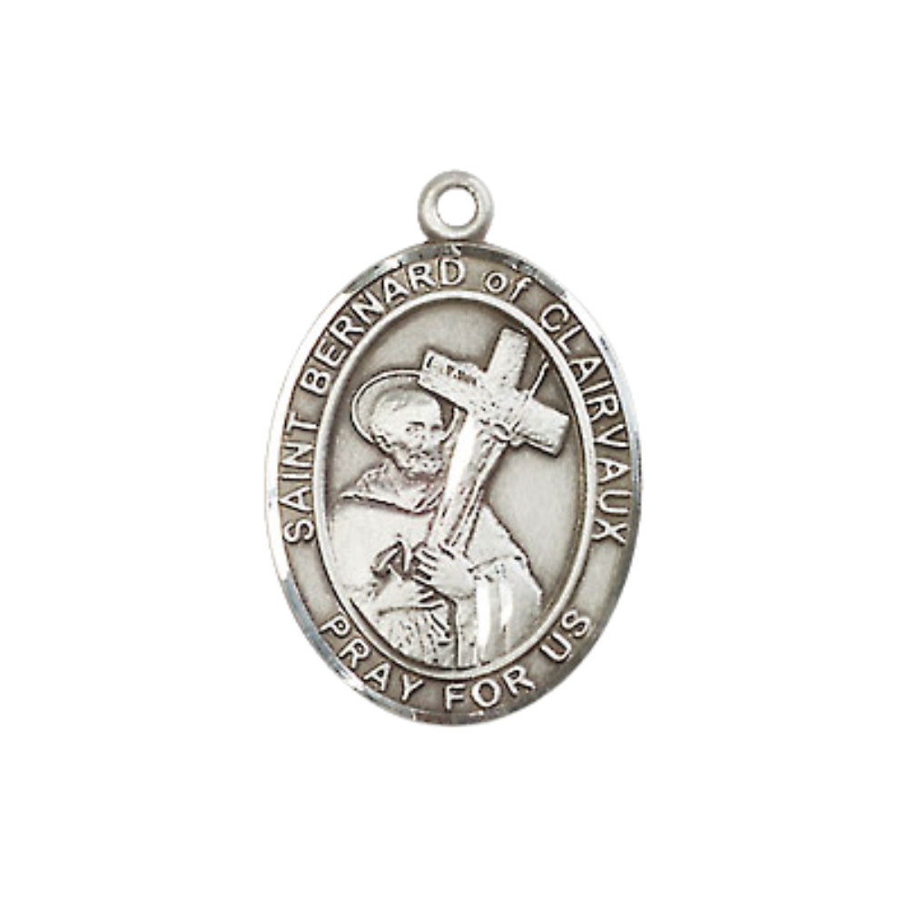 Medium Women's .925 Sterling Silver Saint St. Bernard of Clairvaux Pendant Necklace on 18 Inch Rhodium Plated Lite Curb Brass Chain – Patron Saint St. of Beekeepers & Candlemakers, Catholic Medal – Velvet Gift Box Included