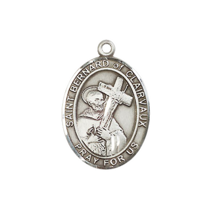Medium Women's .925 Sterling Silver Saint St. Bernard of Clairvaux Pendant Necklace on 18 Inch Rhodium Plated Lite Curb Brass Chain – Patron Saint St. of Beekeepers & Candlemakers, Catholic Medal – Velvet Gift Box Included