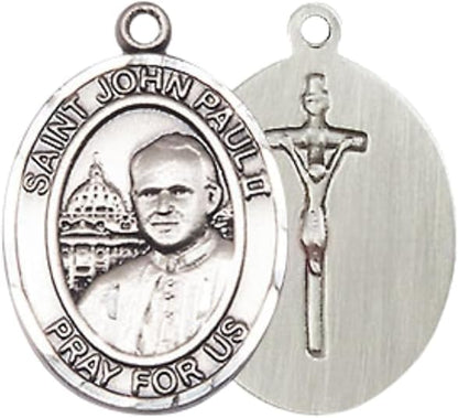 Everlasting Light Jewelry Medium Women's Pewter Saint St. John Paul II Medal Pendant with 18 Inch inchRhodium Plated Lite Curb Brass Chain Catholic Religious Necklace - Made in USA, Deluxe Velvet Gift Box