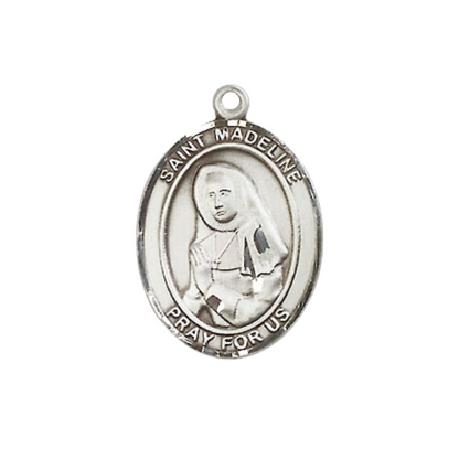 Everlasting Light Jewelry Medium Women's .925 Sterling Silver Saint St. Madeline Sophie Barat Pendant Necklace on 18 Inch Rhodium Plated Lite Curb Brass Chain – Patron of Sacred Heart, Catholic Medal – Velvet Gift Box Included