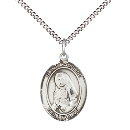 Everlasting Light Jewelry Medium Women's .925 Sterling Silver Saint St. Madeline Sophie Barat Pendant Necklace on 18 Inch Rhodium Plated Lite Curb Brass Chain – Patron of Sacred Heart, Catholic Medal – Velvet Gift Box Included