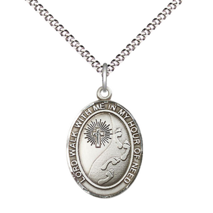 Everlasting Light Jewelry Medium Women's Sterling Silver Footprints Cross Pendant Necklace on 18" Rhodium Plated Lite Curb Brass Chain – Footprints Cross Medal – Velvet Gift Box Included