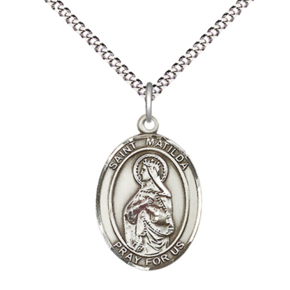 Everlasting Light Jewelry Medium Women's Pewter Saint St. Matilda Pendant Necklace on 18Inch Rhodium-Plated Lite Curb Brass Chain – Religious Catholic Medal – Velvet Gift Box Included