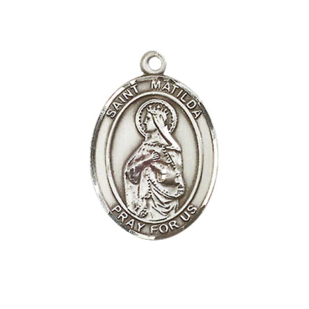 Everlasting Light Jewelry Medium Women's Pewter Saint St. Matilda Pendant Necklace on 18Inch Rhodium-Plated Lite Curb Brass Chain – Religious Catholic Medal – Velvet Gift Box Included