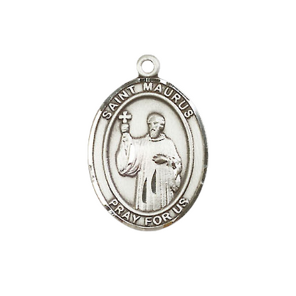 Everlasting Light Jewelry Medium Women's .925 Sterling Silver Saint St. Maurus Pendant Necklace on 18 Inch Rhodium Plated Lite Curb Brass Chain, Catholic Medal – Patron Saint St. of Cobblers & Cold – Velvet Gift Box Included