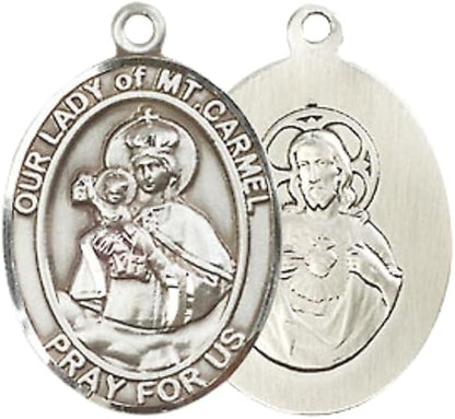 Everlasting Light Jewelry Medium Women's Pewter Our Lady of Mount Carmel Pendant Necklace on 18- inch Rhodium- Plated Lite Curb Brass Chain – Catholic Religious Medal – Velvet Gift Box Included