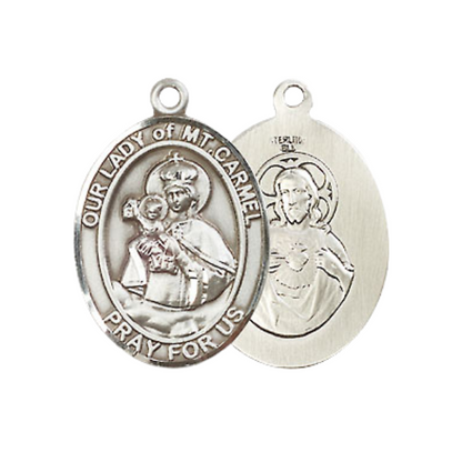 Everlasting Light Jewelry Pewter Our Lady of Mount Carmel Medal Pendant on 24 Inch Endless Rhodium Plated Heavy Curb Brass Chain, Catholic Religious Necklace - Made in USA- Prayer Card Included