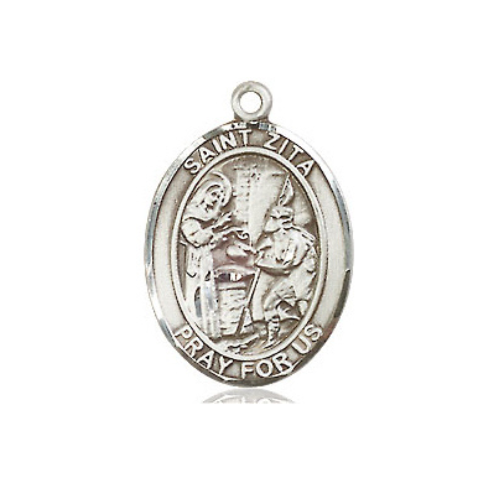 Everlasting Light Jewelry Medium Women's .925 Sterling Silver Saint St. Zita Pendant Necklace on 18- inch Rhodium Plated Lite Curb Brass Chain – Patron Saint St. of Servers/Waiters, Catholic Medal – Velvet Gift Box Included