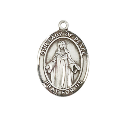 Everlasting Light Jewelry Medium Women's .925 Sterling Silver Our Lady of Peace Pendant Necklace on 18- inch Rhodium Plated Lite Curb Brass Chain – Patron Saint St. of El Salvador, Catholic Medal – Velvet Gift Box Included