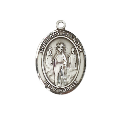 .925 Sterling Silver Our Lady of Knock Medal Pendant on 18 Inch Rhodium Plated Lite Curb Brass Chain with Lobster Claw Clasp, Catholic Religious Necklace - Made in USA- Prayer Card Included