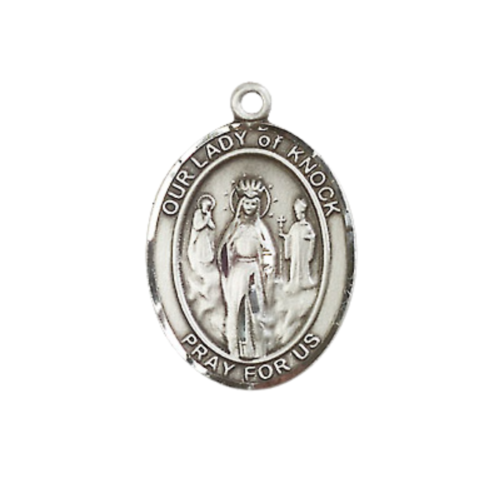 Everlasting Light Jewelry Medium Women's .925 Sterling Silver Our Lady of Knock Pendant Necklace on 18- inch Rhodium Plated Lite Curb Brass Chain – Patron Saint St. of Ireland, Catholic Medal – Velvet Gift Box Included