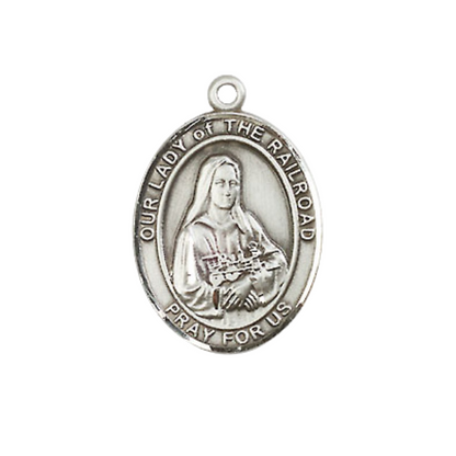 Everlasting Light Jewelry Medium Women's .925 Sterling Silver Our Lady of the Railroad Pendant Necklace on 18- inch Rhodium Plated Lite Curb Brass Chain – Faith and Protection, Catholic Medal – Velvet Gift Box Included