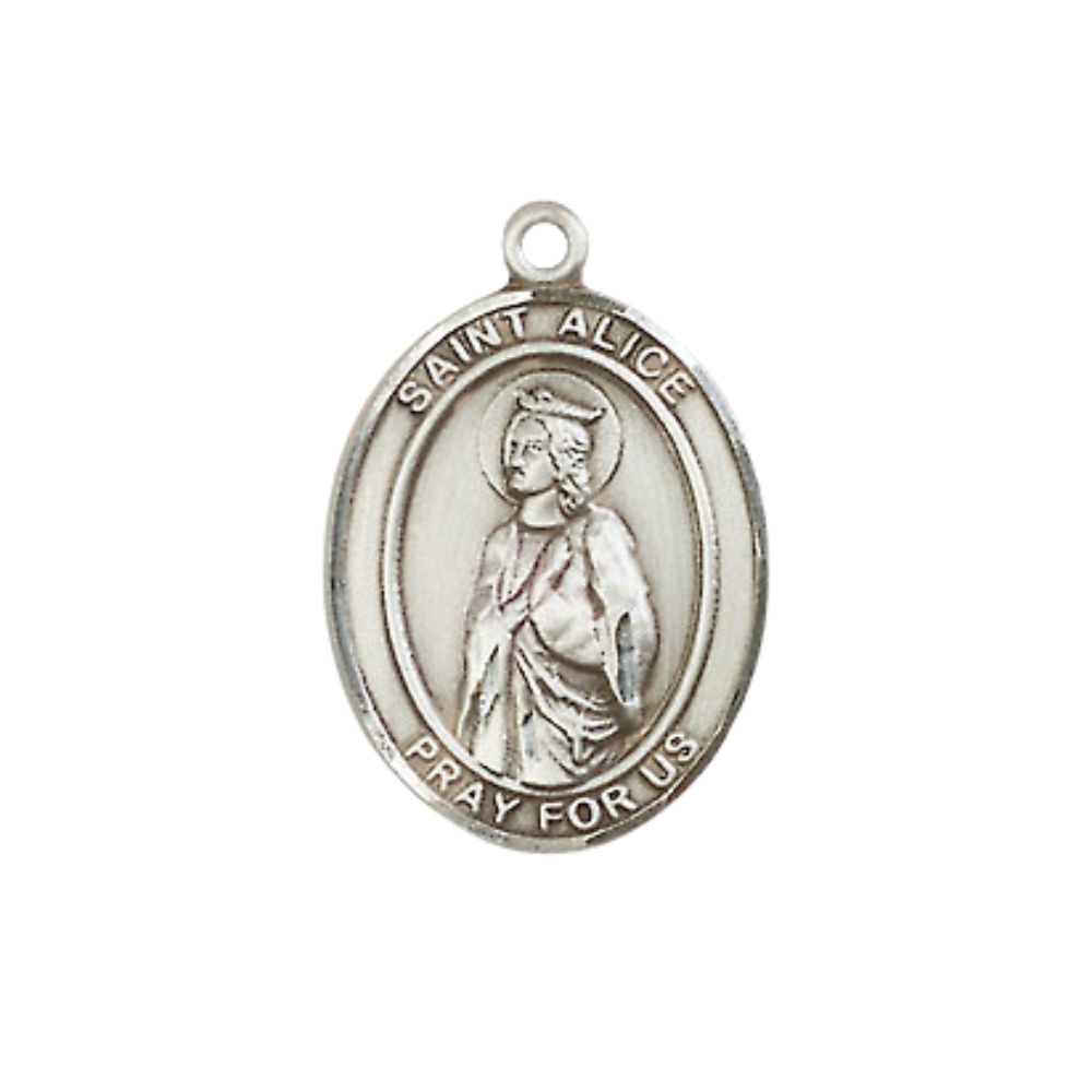 Everlasting Light Jewelry Medium Women's .925 Sterling Silver Saint St. Alice Pendant Necklace on 18- inch Rhodium Plated Lite Curb Brass Chain – Patron Saint St. of the Blind & Paralyzed, Catholic Medal – Velvet Gift Box Included