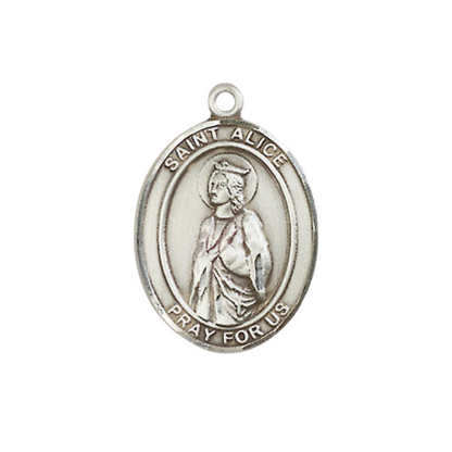 Everlasting Light Jewelry Medium Women's Pewter Saint St. Alice Pendant Necklace on 18- inch Rhodium- Plated Lite Curb Brass Chain – Catholic Religious Medal – Velvet Gift Box Included