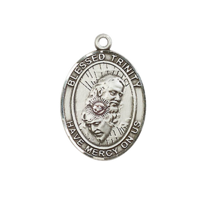Everlasting Light Jewelry Medium Women's Pewter Blessed Trinity Pendant Necklace on 18- inch Rhodium- Plated Lite Curb Brass Chain – Catholic Religious Medal – Velvet Gift Box Included