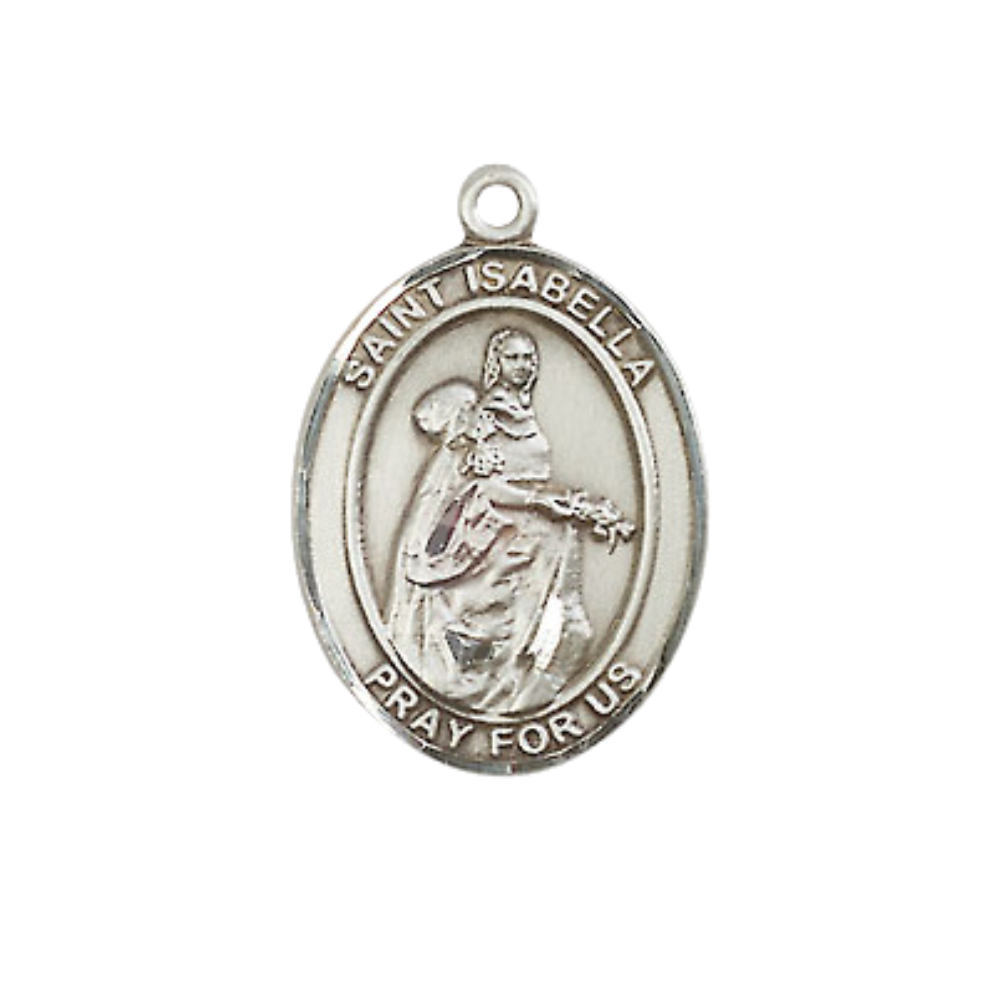 Everlasting Light Jewelry Medium Women's Pewter Saint St. Isabella of Portugal Pendant Necklace on 18- inch Rhodium- Plated Lite Curb Brass Chain – Catholic Religious Medal – Velvet Gift Box Included