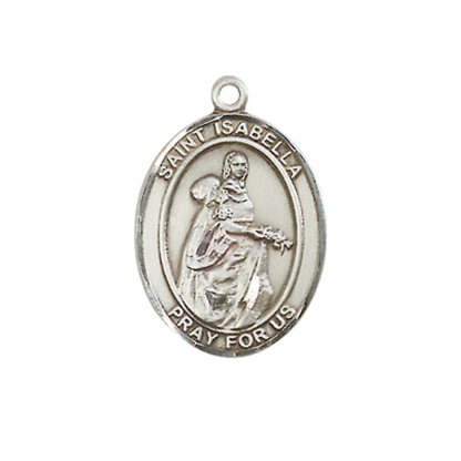 Everlasting Light Jewelry Medium Women's Pewter Saint St. Isabella of Portugal Pendant Necklace on 18- inch Rhodium- Plated Lite Curb Brass Chain – Catholic Religious Medal – Velvet Gift Box Included