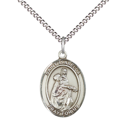 Everlasting Light Jewelry Medium Women's Pewter Saint St. Isabella of Portugal Pendant Necklace on 18- inch Rhodium- Plated Lite Curb Brass Chain – Catholic Religious Medal – Velvet Gift Box Included