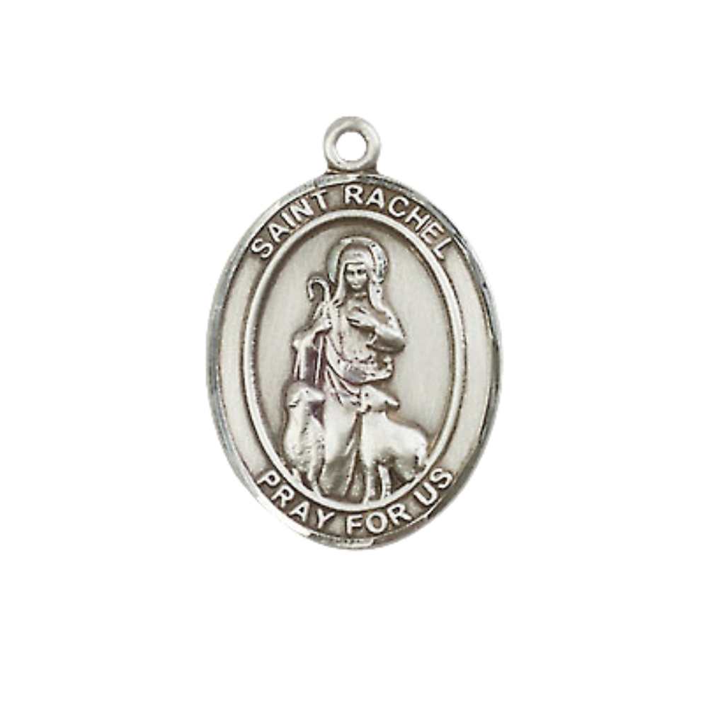 Everlasting Light Jewelry Medium Women's Sterling Silver Saint Rachel Pendant Necklace on 18-inch Rhodium Plated Lite Curb Brass Chain – Religious Saint Rachel Medal – Velvet Gift Box Included