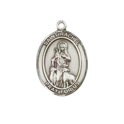 Everlasting Light Jewelry Medium Women's Sterling Silver Saint Rachel Pendant Necklace on 18-inch Rhodium Plated Lite Curb Brass Chain – Religious Saint Rachel Medal – Velvet Gift Box Included