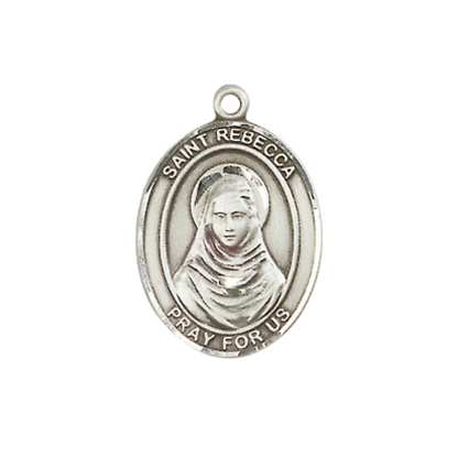 Everlasting Light Jewelry Medium Women's Pewter Saint St. Rebecca Pendant Necklace on 18Inch Rhodium-Plated Lite Curb Brass Chain – Religious Catholic Medal – Velvet Gift Box Included
