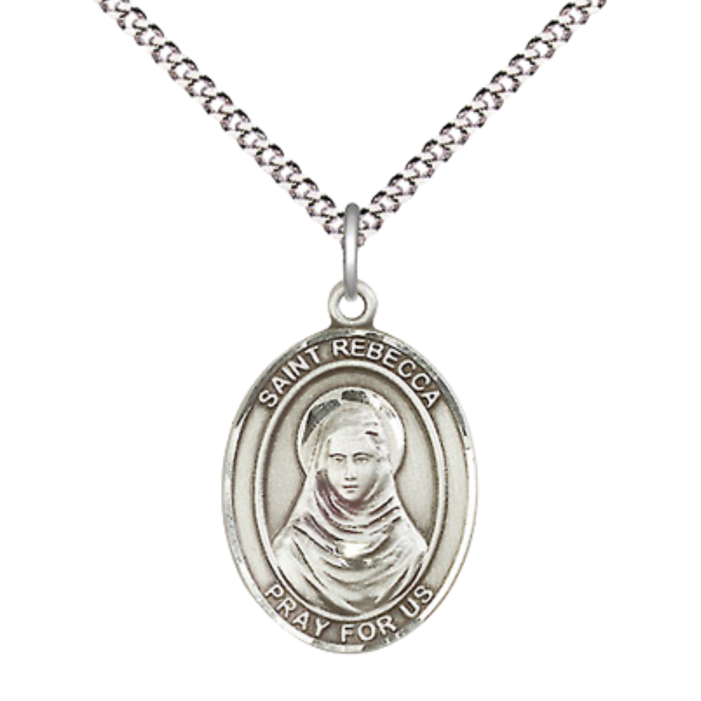 Everlasting Light Jewelry Medium Women's .925 Sterling Silver Saint St. Rebecca Pendant Necklace on 18- inch Rhodium Plated Lite Curb Brass Chain – Catholic Religious Saint St. Rebecca Medal – Velvet Gift Box Included