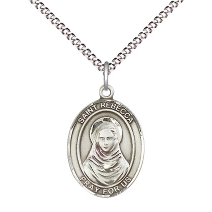 Everlasting Light Jewelry Medium Women's .925 Sterling Silver Saint St. Rebecca Pendant Necklace on 18- inch Rhodium Plated Lite Curb Brass Chain – Catholic Religious Saint St. Rebecca Medal – Velvet Gift Box Included