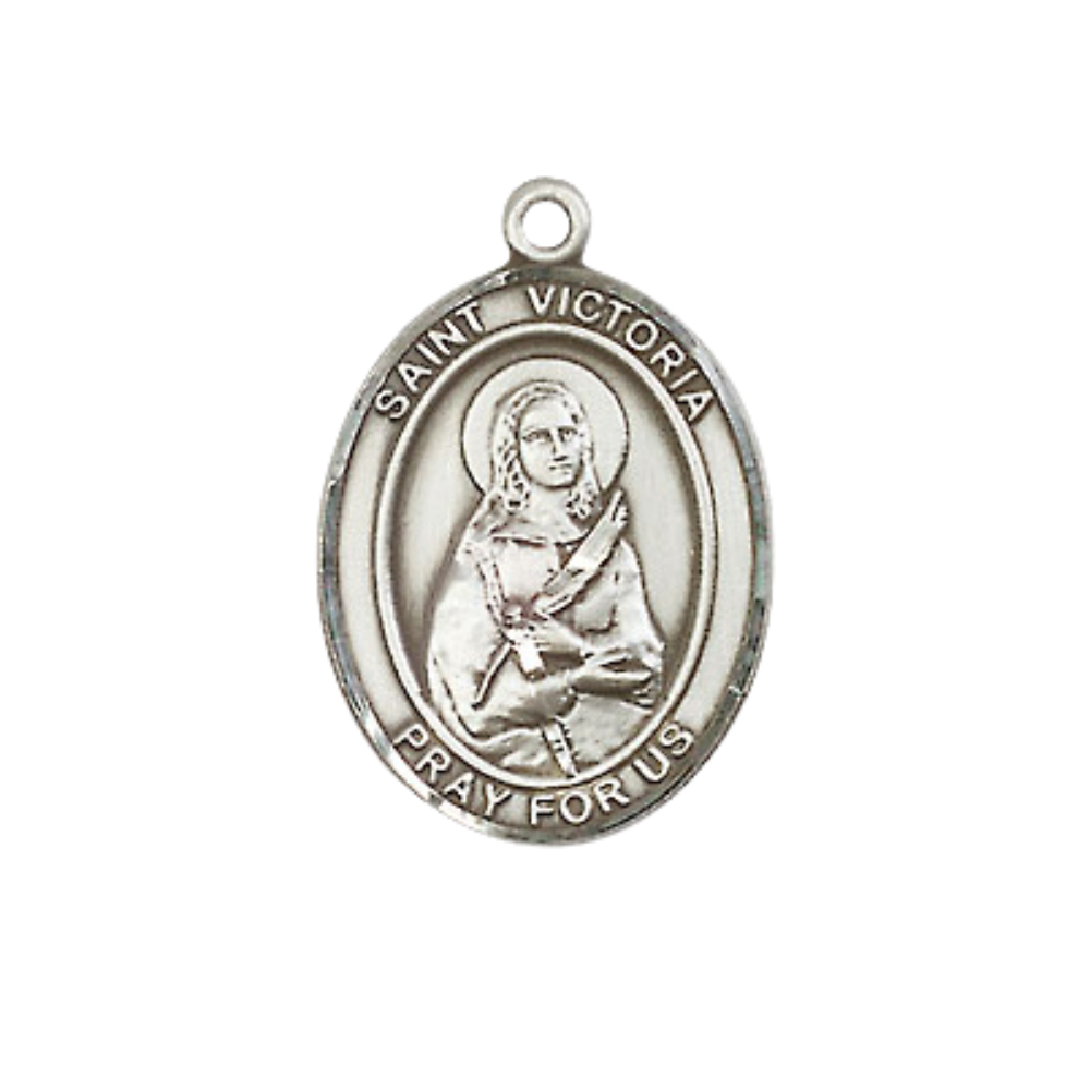 Everlasting Light Jewelry Medium Women's .925 Sterling Silver Saint St. Victoria Pendant Necklace on 18Inch Rhodium Plated Lite Curb Brass Chain, Catholic Medal – Religious Saint St. Victoria Medal – Velvet Gift Box Included