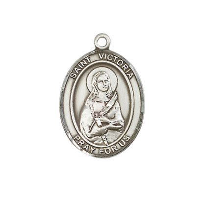 Everlasting Light Jewelry Medium Women's Pewter Saint St. Victoria Pendant Necklace on 18- inch Rhodium- Plated Lite Curb Brass Chain – Catholic Religious Medal – Velvet Gift Box Included