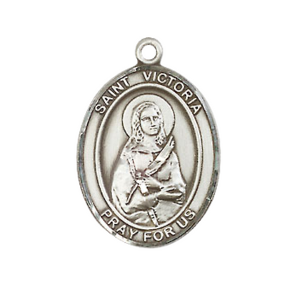 Everlasting Light Jewelry Medium Men's Pewter Saint St.Victoria Medal Pendant on 24 Inch Endless Rhodium Plated Heavy Curb Brass Chain, Catholic Religious Necklace -Made in USA- Deluxe Velvet Gift Box