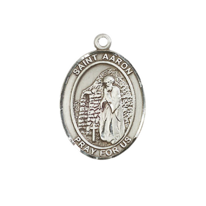 Everlasting Light Jewelry Medium Women's .925 Sterling Silver Saint St. Aaron Pendant Necklace on 18- inch Rhodium Plated Lite Curb Brass Chain – Catholic Religious Saint St. Aaron Medal – Velvet Gift Box Included