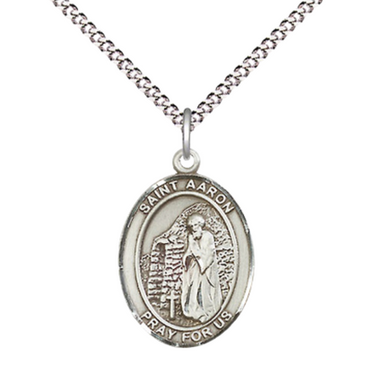 Everlasting Light Jewelry Medium Women's Pewter Saint St. Aaron Pendant Necklace on 18- inch Rhodium- Plated Lite Curb Brass Chain – Catholic Religious Medal – Velvet Gift Box Included
