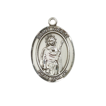 Everlasting Light Jewelry Medium Women's Sterling Silver Saint Grace Pendant Necklace on 18-inch Rhodium Plated Lite Curb Brass Chain – Saint Grace Medal – Velvet Gift Box Included