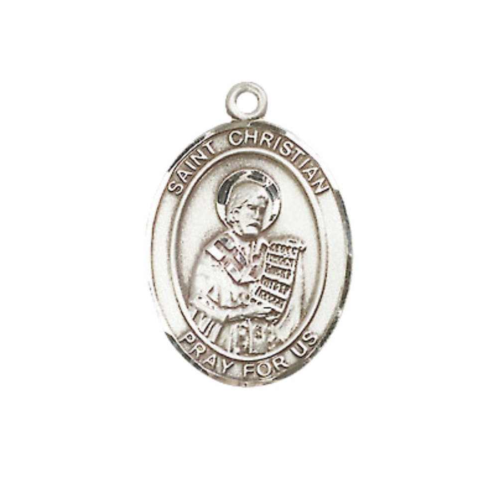 Everlasting Light Jewelry Medium Women's Pewter Saint St. Christian Demosthenes Pendant Necklace on 18- inch Rhodium- Plated Lite Curb Brass Chain – Catholic Religious Medal – Velvet Gift Box Included