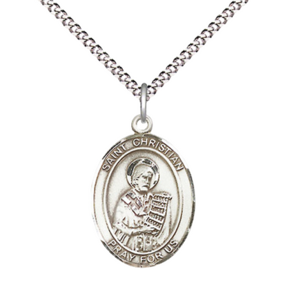 Everlasting Light Jewelry Medium Women's Pewter Saint St. Christian Demosthenes Pendant Necklace on 18- inch Rhodium- Plated Lite Curb Brass Chain – Catholic Religious Medal – Velvet Gift Box Included