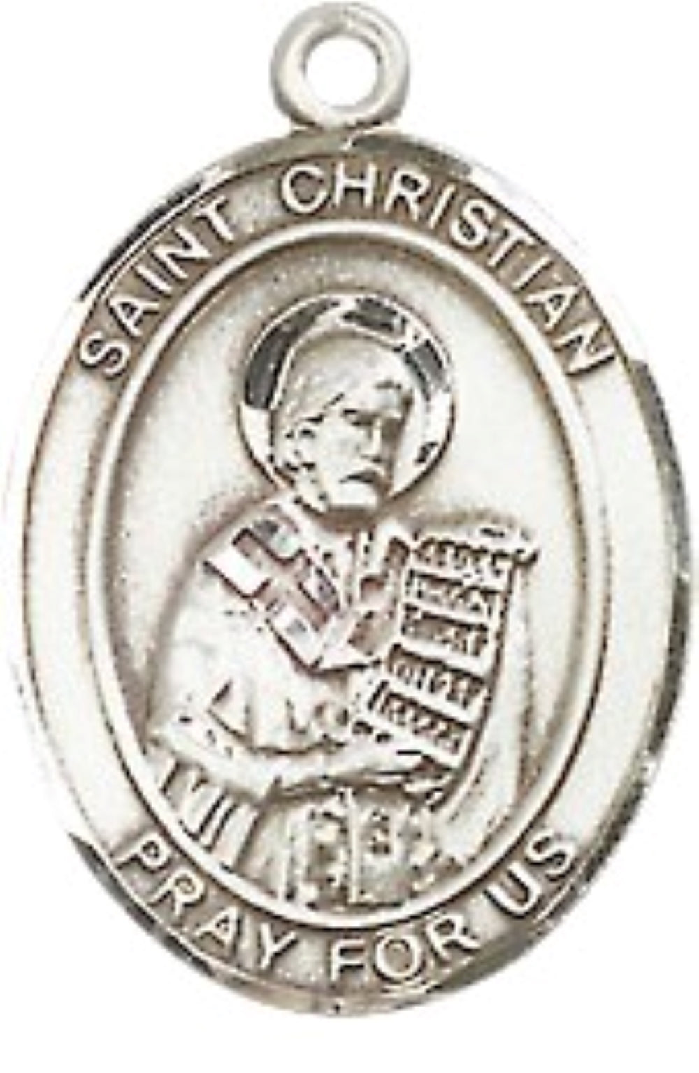 Medium Men's Pewter Saint St. Christian Demosthenes Medal Pendant on 24 Inch Endless Rhodium Plated Heavy Curb Brass Chain, Catholic Religious Necklace - Made in USA- Deluxe Velvet Gift Box