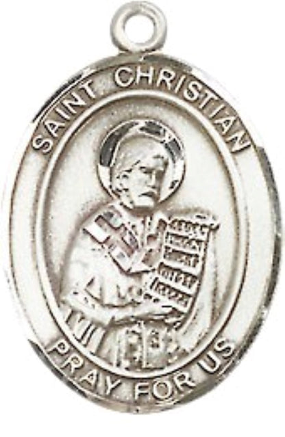 Medium Men's .925 Sterling Silver Saint St. Christian Demosthenes Medal Pendant on 24 Inch Endless Rhodium Plated Heavy Curb Brass Chain, Catholic Religious Necklace - Made in USA- Deluxe Velvet Gift Box