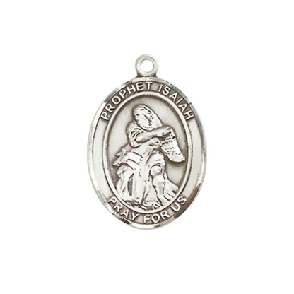 Everlasting Light Jewelry Medium Women's Sterling Silver Saint Isaiah Pendant Necklace on 18-inch Rhodium Plated Lite Curb Brass Chain – Saint Isaiah Medal – Velvet Gift Box Included