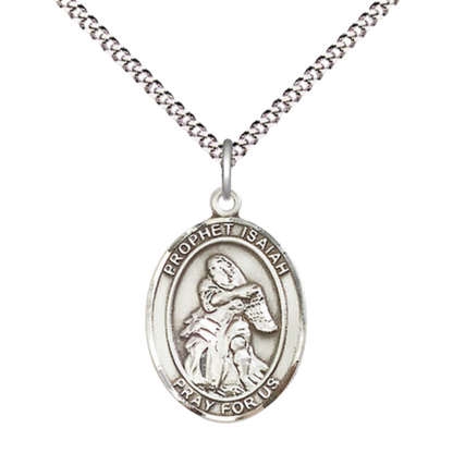 Everlasting Light Jewelry Medium Women's Pewter Saint St. Isaiah Pendant Necklace on 18- inch Rhodium- Plated Lite Curb Brass Chain – Catholic Religious Medal – Velvet Gift Box Included