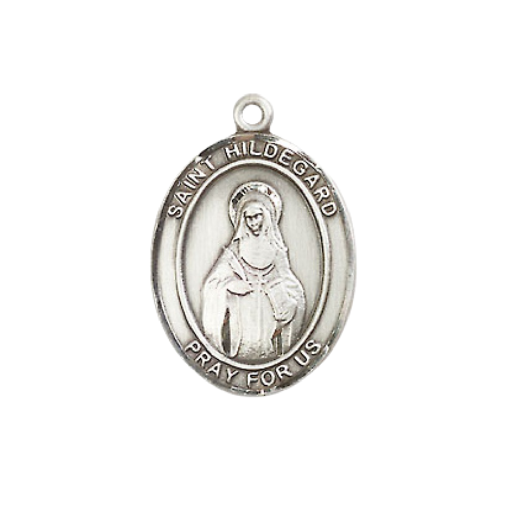 Everlasting Light Jewelry Medium Women's .925 Sterling Silver Saint St. Hildegard von Bingen Pendant Necklace on 18- inch Rhodium Plated Lite Curb Brass Chain – Saint St. Hildegard Medal, Catholic Medal – Velvet Gift Box Included
