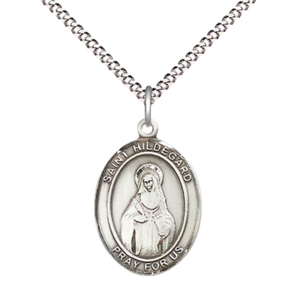 Everlasting Light Jewelry Medium Women's .925 Sterling Silver Saint St. Hildegard von Bingen Pendant Necklace on 18- inch Rhodium Plated Lite Curb Brass Chain – Saint St. Hildegard Medal, Catholic Medal – Velvet Gift Box Included
