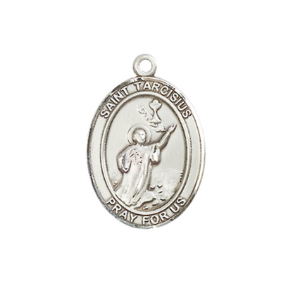 Everlasting Light Jewelry Medium Men's Pewter Saint St. Tarcisius Medal Pendant on 24 Inch Endless Rhodium Plated Heavy Curb Brass Chain, Catholic Religious Necklace - Made in USA- Deluxe Velvet Gift Box