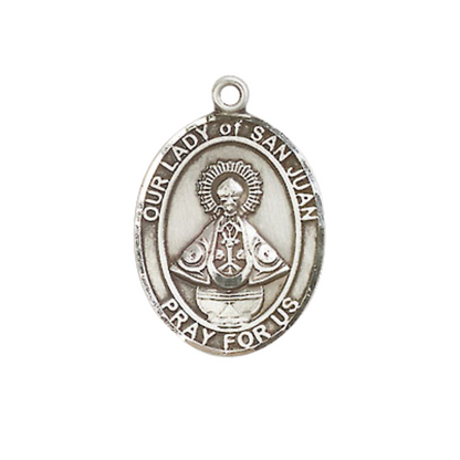 Everlasting Light Jewelry Medium Women's Pewter Our Lady of Saint St. Juan Pendant Necklace on 18- inch Rhodium- Plated Lite Curb Brass Chain – Catholic Religious Medal – Velvet Gift Box Included