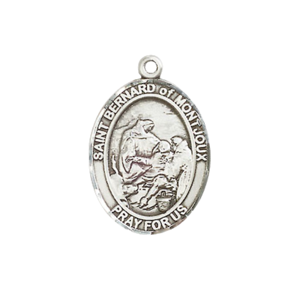 Everlasting Light Jewelry Medium Women's Pewter Saint St. Bernard of Montjoux Pendant Necklace on 18- inch Rhodium- Plated Lite Curb Brass Chain – Catholic Religious Medal – Velvet Gift Box Included