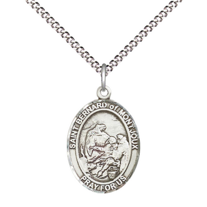 Everlasting Light Jewelry Medium Women's Pewter Saint St. Bernard of Montjoux Pendant Necklace on 18- inch Rhodium- Plated Lite Curb Brass Chain – Catholic Religious Medal – Velvet Gift Box Included