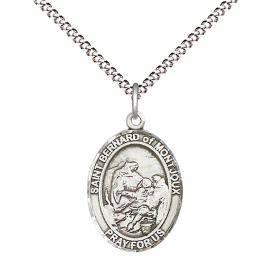 Everlasting Light Jewelry Medium Women's Pewter Saint St. Bernard of Montjoux Pendant Necklace on 18- inch Rhodium- Plated Lite Curb Brass Chain – Catholic Religious Medal – Velvet Gift Box Included