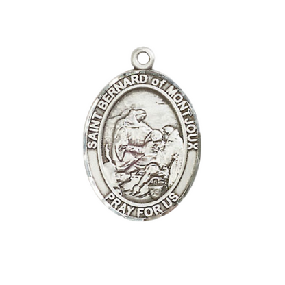Medium Men's Pewter Saint St. Bernard of Montjoux Medal Pendant on 24 Inch Endless Rhodium Plated Heavy Curb Brass Chain, Catholic Religious Necklace - Made in USA- Deluxe Velvet Gift Box