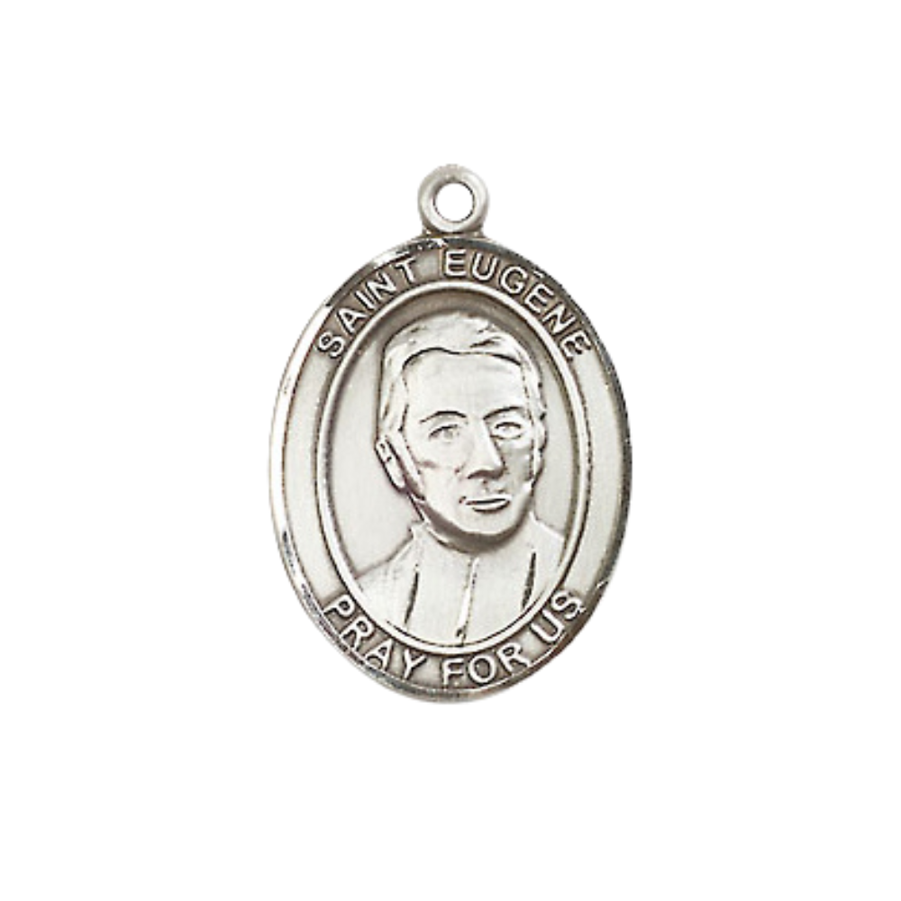 Everlasting Light Jewelry Medium Women's Pewter Saint St. Eugene de Mazenod Pendant Necklace on 18- inch Rhodium- Plated Lite Curb Brass Chain – Catholic Religious Medal – Velvet Gift Box Included